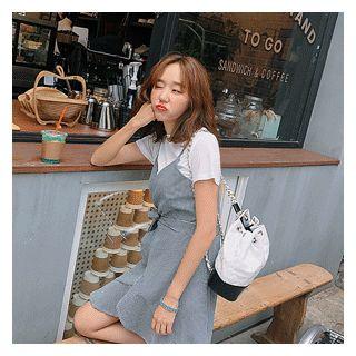 Set: T-shirt + Ruffled Gingham Wrap Dress