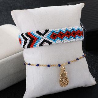 Set: Alloy Pineapple / Tassel Woven Anklet Set Of 2 - 8344 - One Size