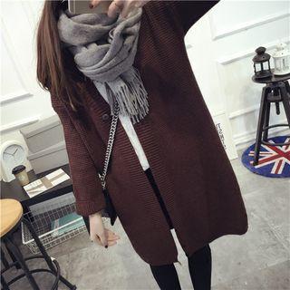 Plain Open Front Long Cardigan