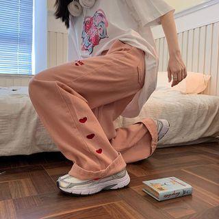 High-waist Heart Lettering Jeans