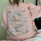 Flower Printed Elbow Sleeve T-shirt