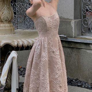 Halter Jacquard Midi A-line Dress