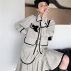 Set: Puff-sleeve Lace Trim Shirt + A-line Skirt