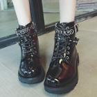 Studded Patent Block Heel Short Boots