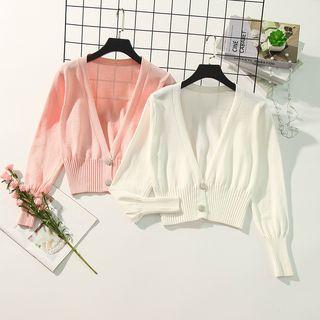 Rhinestone Button Cropped Cardigan