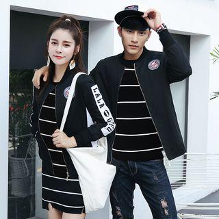 Couple Matching Applique Lettering Bomber Jacket