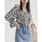Floral Print Flared-cuff Cropped Blouse