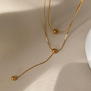 Bead Pendant Layered Alloy Necklace K64 - Gold - One Size