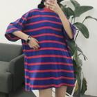 Striped Elbow-sleeve T-shirt Red & Blue - One Size