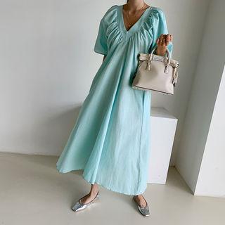 V-neck Ruched Long Dress