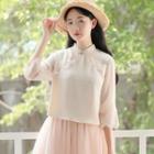 Lace Panel Stand Collar 3/4 Sleeve Qipao Top