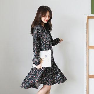 Tie-neck Ruffled Floral Dress