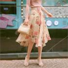 Tall Size Asymmetric-hem Floral Print Skirt