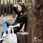Solid Texture Fold-up Sleeve Striped Top