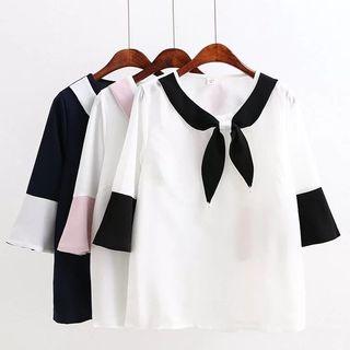 Color Block Short-sleeve Chiffon Top