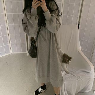 Lantern-sleeve Midi Hoodie Dress