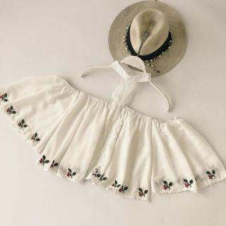 Floral Embroidered Off Shoulder Elbow Sleeve Blouse