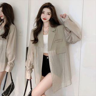 Plain Mesh Panel Light Blazer