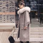 Hooded Plaid Snap-button Coat