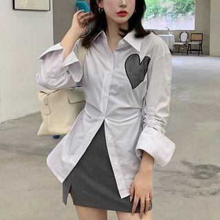 Heart Applique Striped Shirt / Mini Pencil Skirt