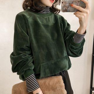 Striped Panel Pleuche Sweatshirt