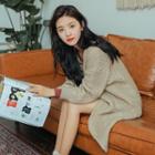 Cable Knit Cardigan Khaki - One Size