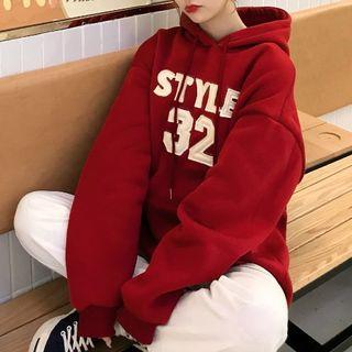 Lettering Numbers Applique Hooded Pullover