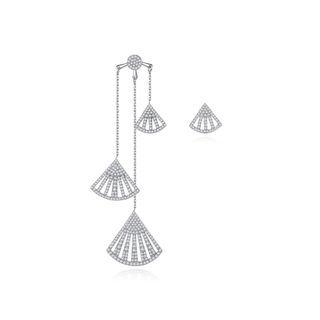 Fashion Simple Geometric Fan-shaped Tassel Asymmetric Earrings With Cubic Zirconia Silver - One Size