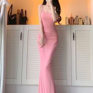 Spaghetti Strap Maxi Bodycon Dress Pink - One Size