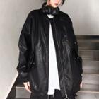 Faux Leather Zip Bomber Jacket Black - One Size