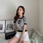 Letter-patched Stripe Knit Top
