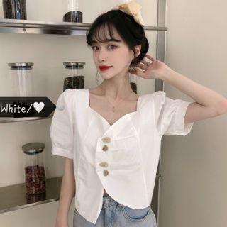 Asymmetric Short Sleeve V-neck Blouse