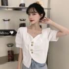 Asymmetric Short Sleeve V-neck Blouse