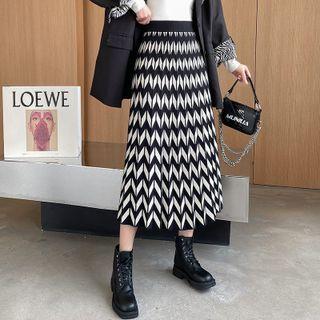 Pattern Knit Skirt Black & White - One Size