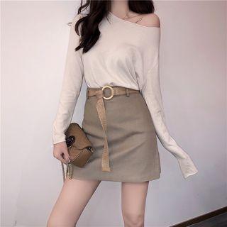 Long-sleeve Knit Top / Mini A-line Skirt