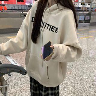 Lettering Print Hoodie / Plaid Wide Leg Pants
