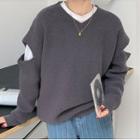 Cold-shoulder Sweater Dark Gray - One Size