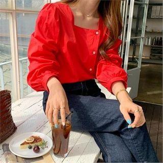 Sqaure-neck Puff-sleeve Blouse