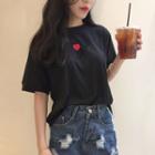 Heart Embroidered Back-bow Short-sleeve T-shirt
