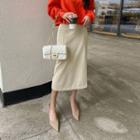 Zip-back Faux Leather Long Pencil Skirt
