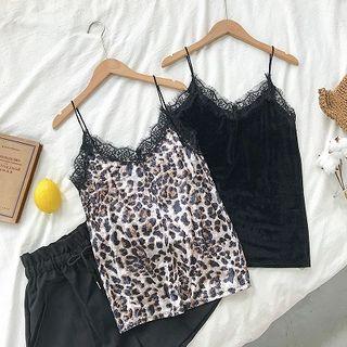 Lace-trim V-neck Velvet Camisole Top