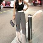 Sleeveless Crop Top / Ripped Slit Wide-leg Pants