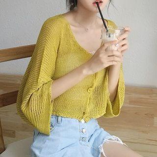 Open Knit 3/4 Sleeve Cropped Cardigan