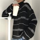 Striped Mock-neck Loose-fit Sweater