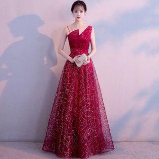 Sleeveless Sequined A-line Gown