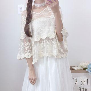 Embroidered 3/4 Sleeve Sheer Cover-up