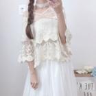 Embroidered 3/4 Sleeve Sheer Cover-up