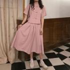 Short-sleeve Hanfu Blouse / Midi A-line Skirt