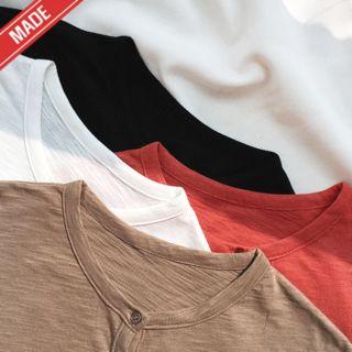 Elbow-sleeve Cotton Henley