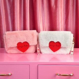Heart Applique Fluffy Crossbody Bag